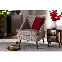 Baxton Studio TSF-6630-Houndstooth/Walnut-CC Gia Modern and Contemporary Brown and White Houndstooth Accent Chair